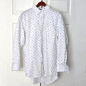 Lands' End Supima No Iron Oxford Traditional fit flag pattern white button shirt